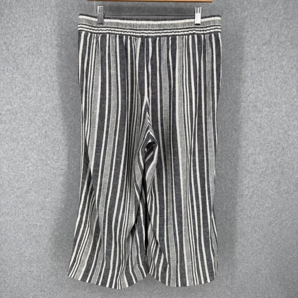 Banana Republic Wide Leg Crop Pull On Pant Size M Petite Navy White Stripe Linen